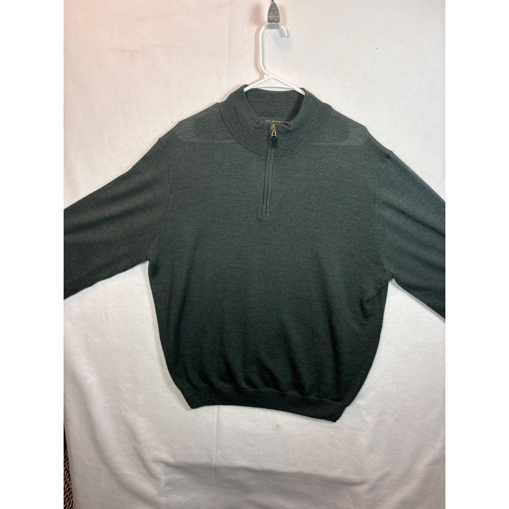 Bloomingdale Mens Xxl 100% Merino Wool Green Quarter Zip Sweater